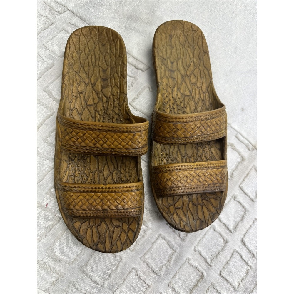 Pali Hawaii Classic Jandals Brown Double Strap Slide Sandals Women 11